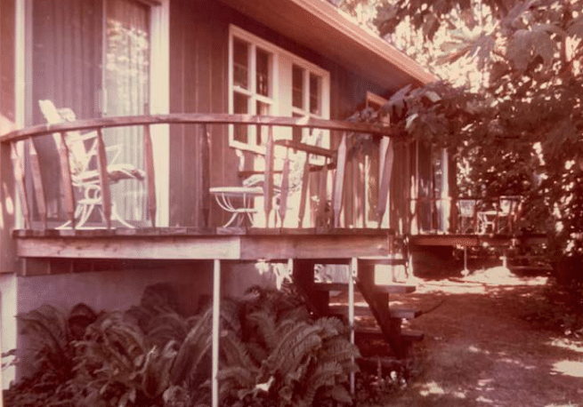 Treehouse-style deck on the south side of the house, 1965.